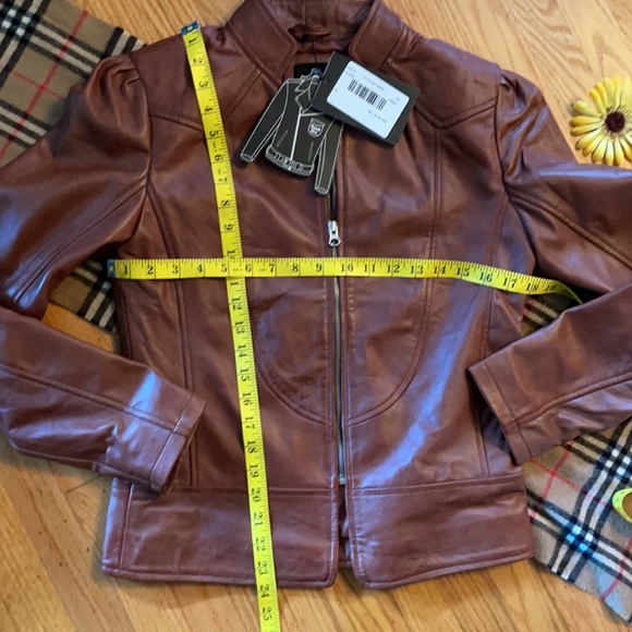🌺 REAL LEATHER; Brand New with Tags! British Tan Leather Jacket Misses Sz. XS!! - Picture 11 of 13